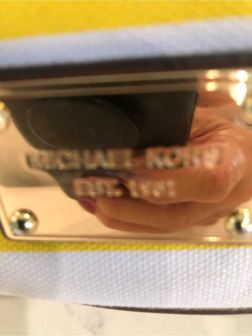 Michael Kors Yellow and White Striped Rope-Handle Tote - Picture 2 of 4